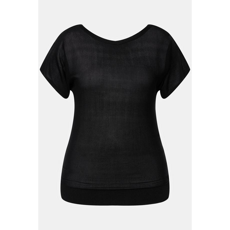 Ulla Popken T-shirt Lin Mélangé Boutons Dos Col Rond Manches Courtes  