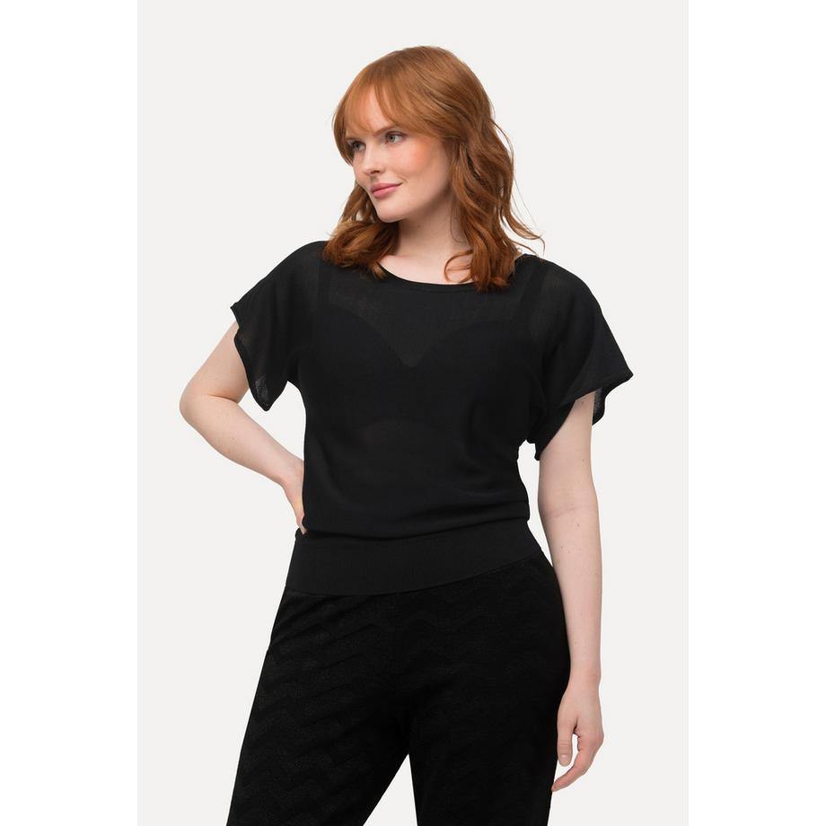 Ulla Popken T-shirt Lin Mélangé Boutons Dos Col Rond Manches Courtes  