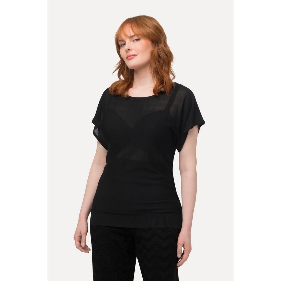 Ulla Popken T-shirt Lin Mélangé Boutons Dos Col Rond Manches Courtes  