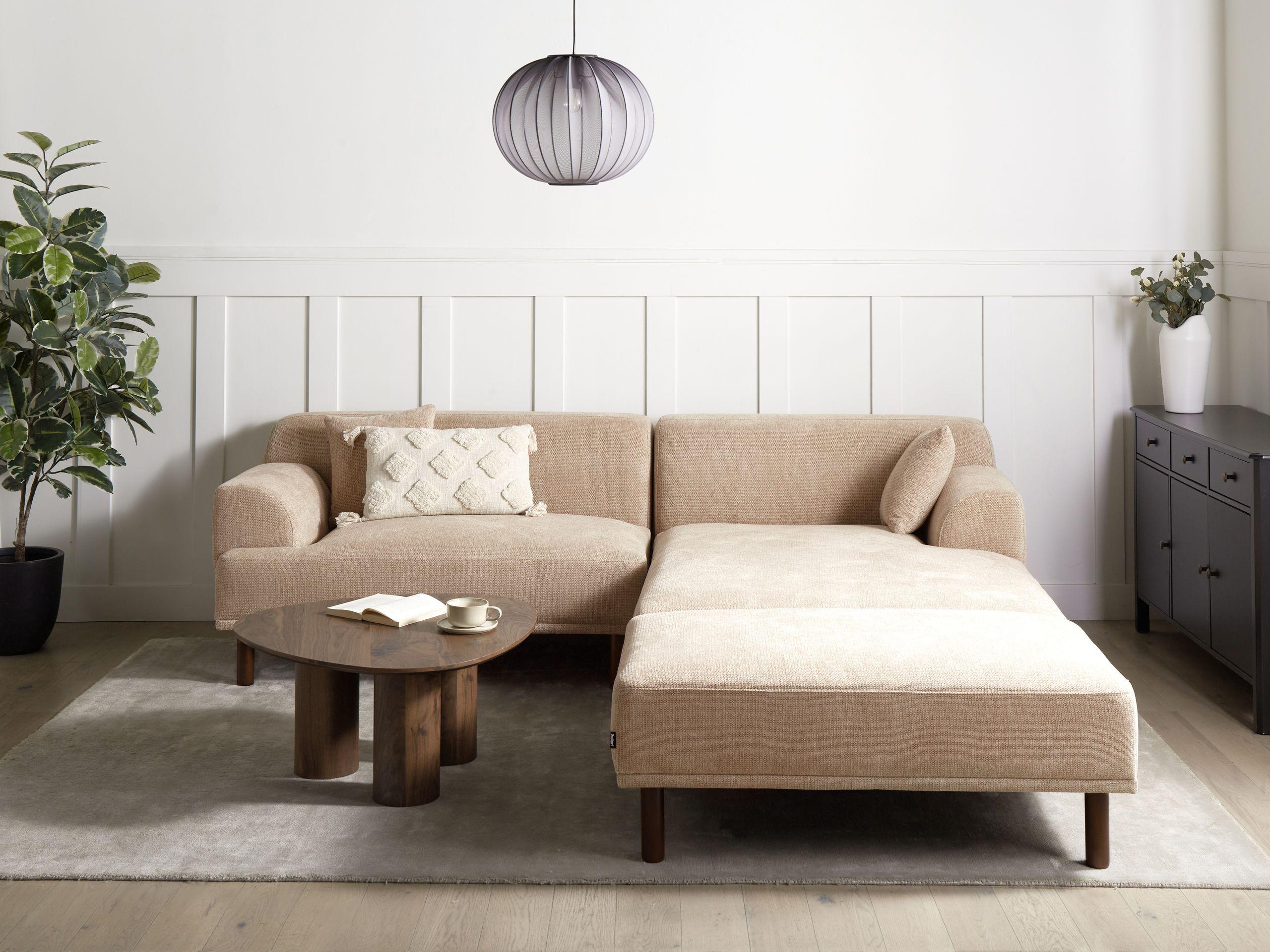 Beliani Linksseitiges Ecksofa mit Ottomane aus Stoff Modern HOLT  