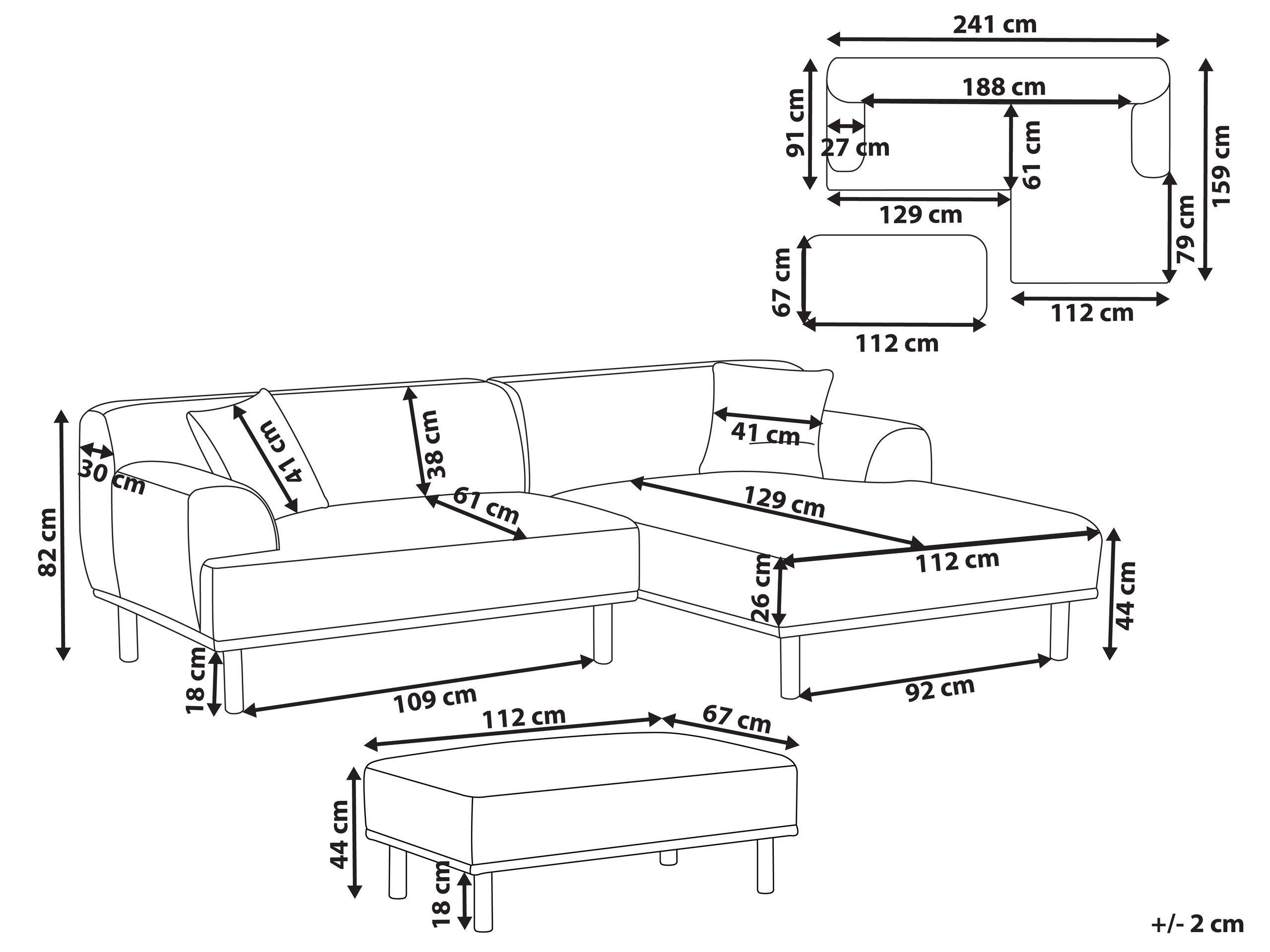 Beliani Linksseitiges Ecksofa mit Ottomane aus Stoff Modern HOLT  