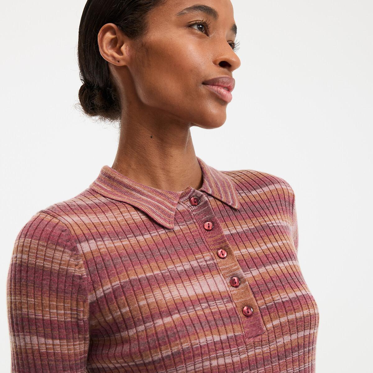 La Redoute Collections Pullover a Righe Collo Polo Maglia a Costine Fine  