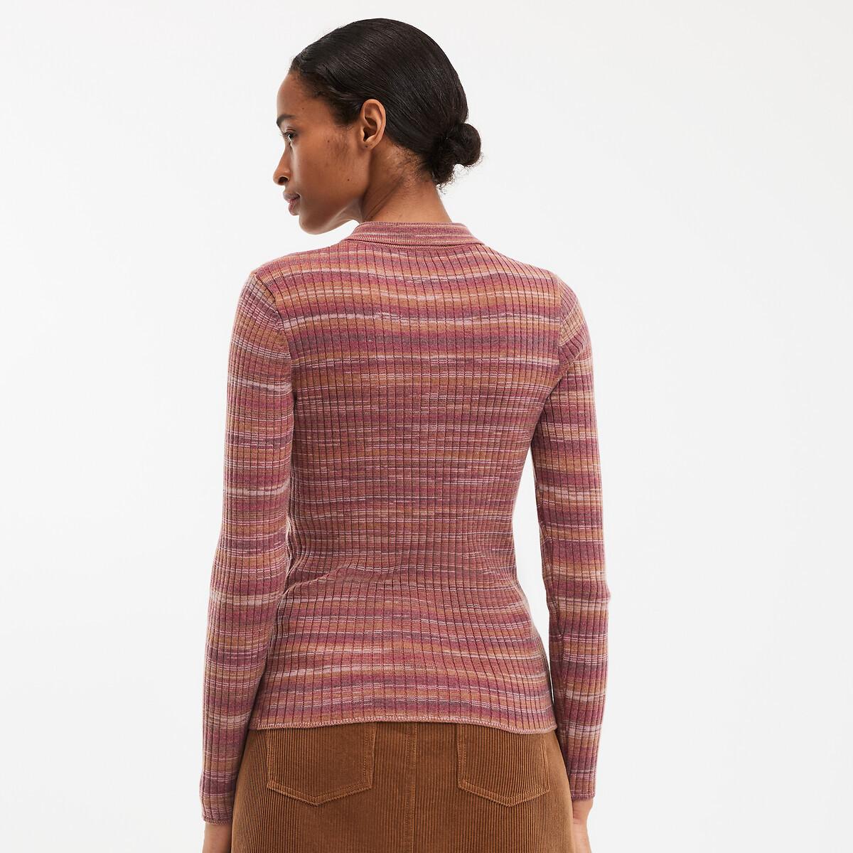 La Redoute Collections Pullover a Righe Collo Polo Maglia a Costine Fine  