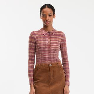 La Redoute Collections Pullover a Righe Collo Polo Maglia a Costine Fine  