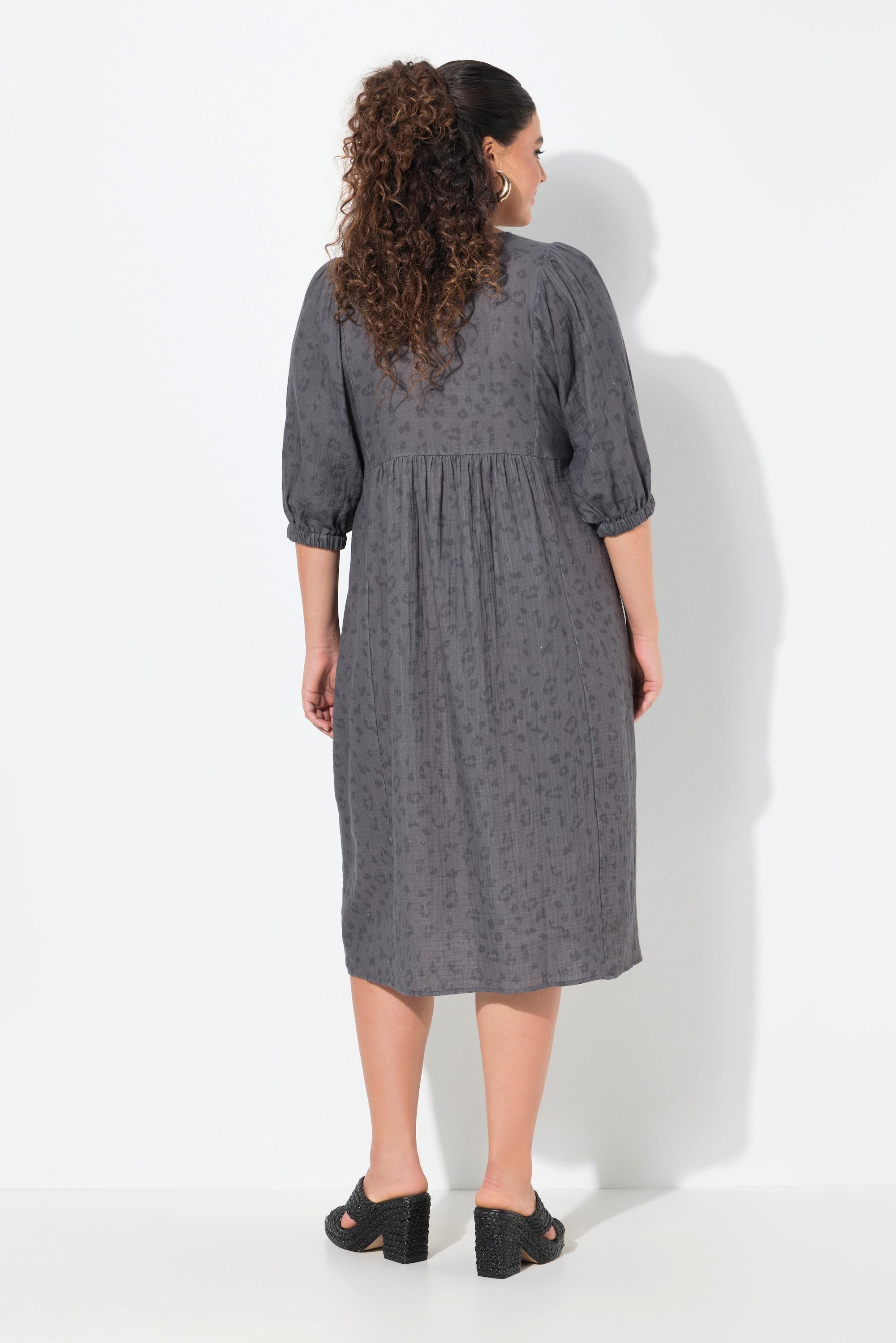 Ulla Popken Musselin Midikleid A-Linie V-Ausschnitt Halbarm  