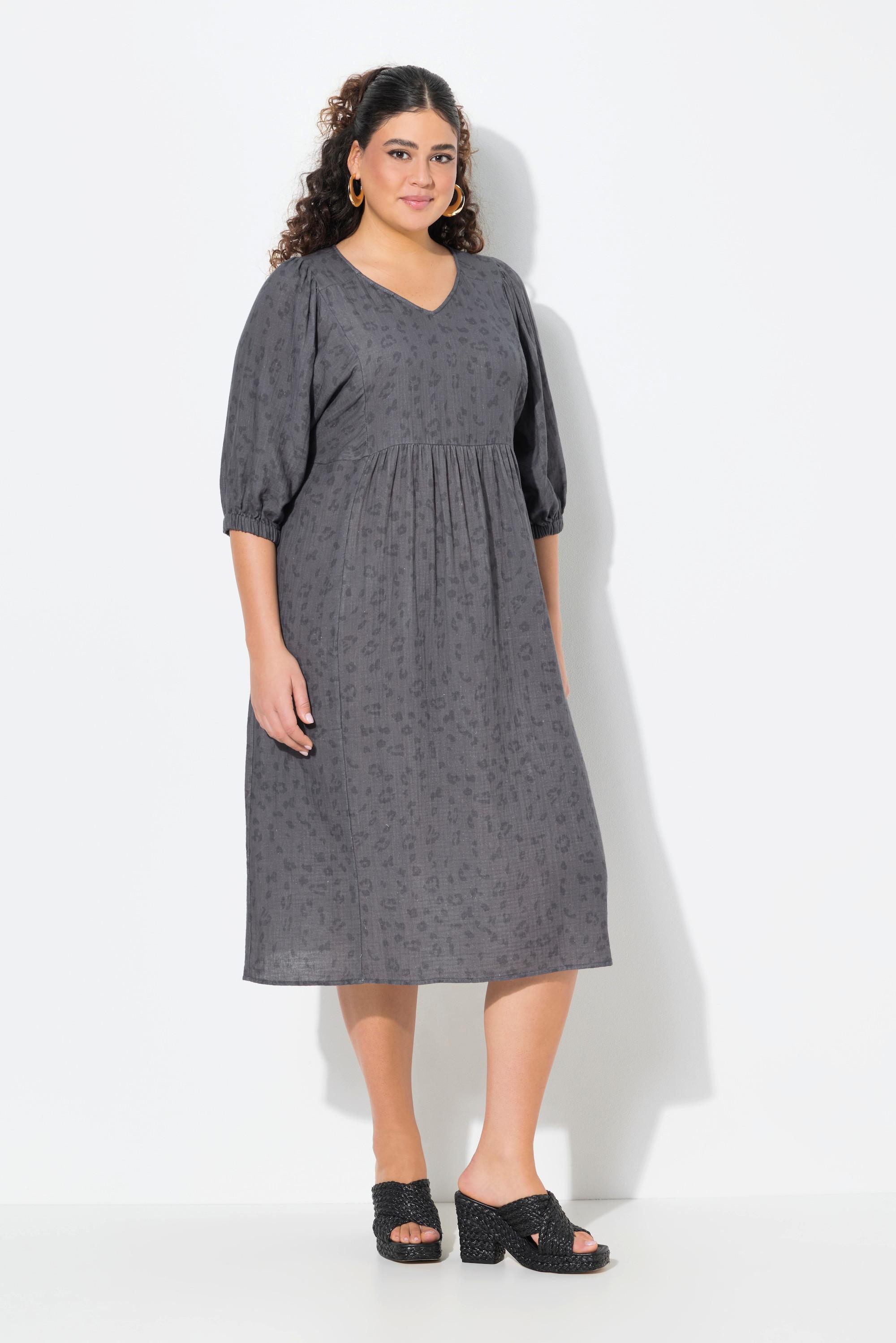 Ulla Popken Musselin Midikleid A-Linie V-Ausschnitt Halbarm  