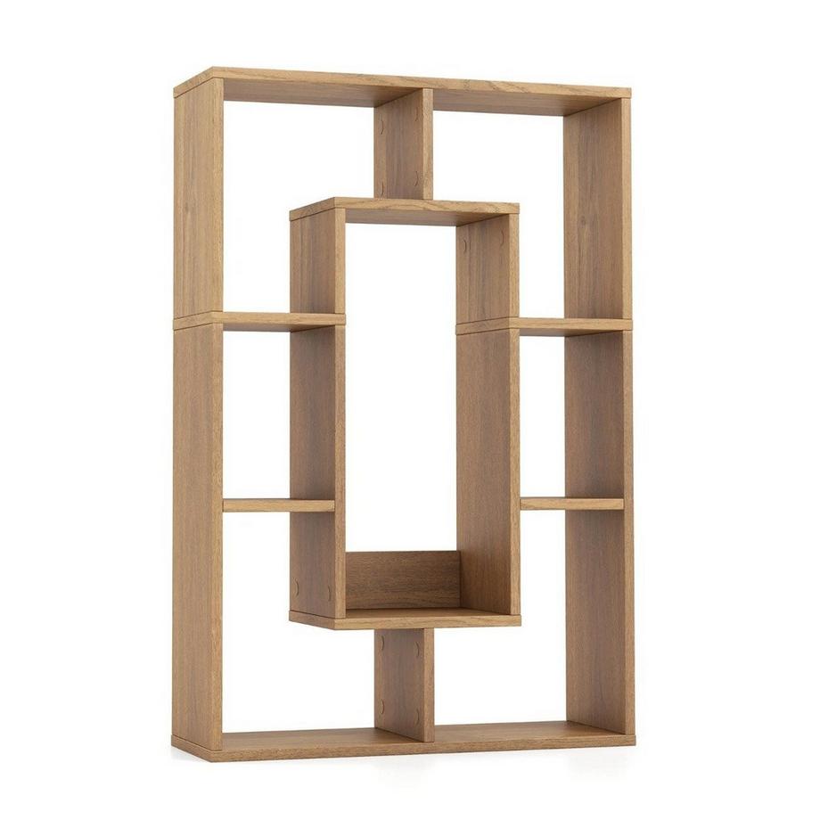 Modernes Bücherregal mit 7 Fächern & Kippschutz Geometrisches Offenes Standregal Natur