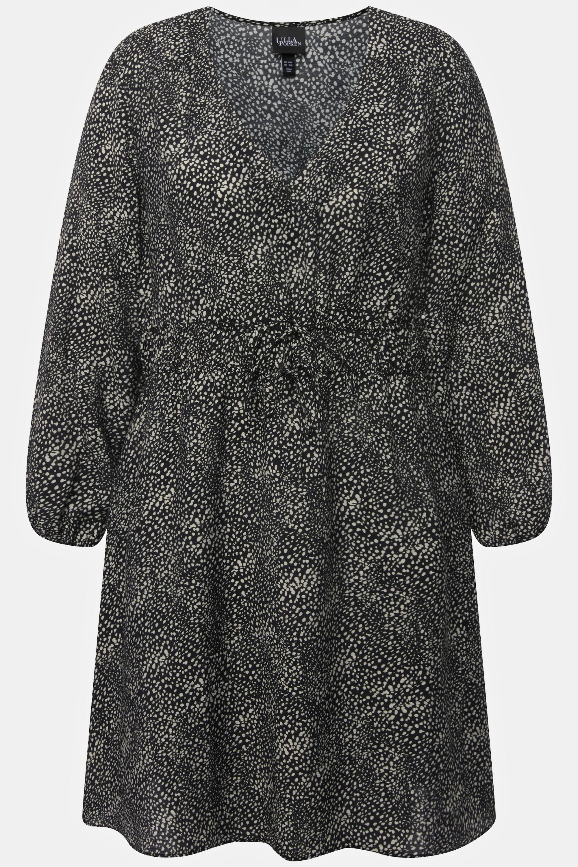 Ulla Popken Abito Midi Pois Linea A Scollo V Maniche Lunghe a Palloncino  