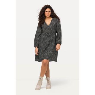 Ulla Popken Abito Midi Pois Linea A Scollo V Maniche Lunghe a Palloncino  