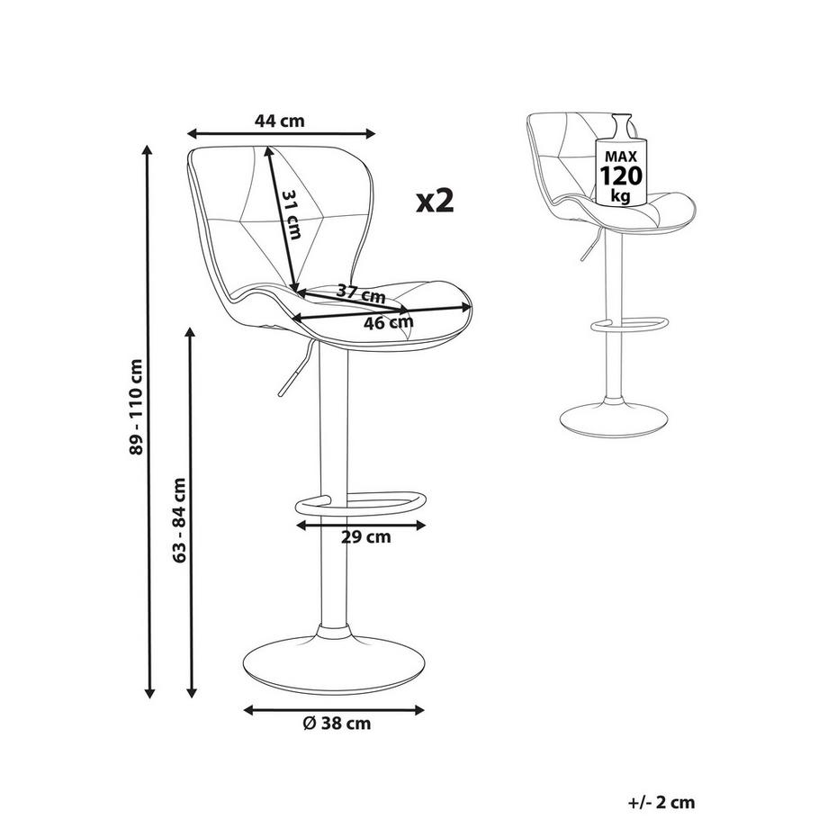 Beliani Lot de 2 chaises de bar en Cuir PU Rétro VALETTA  