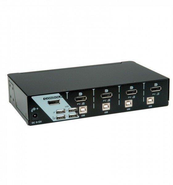 Roline  Switch KVM, USB, DisplayPort, 1 Utilisateur - 4 PCs 