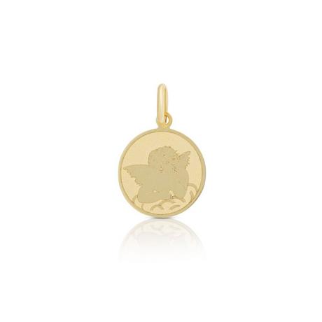 MUAU Schmuck  Anhänger Medaille Engel Gelbgold 750, 12mm 
