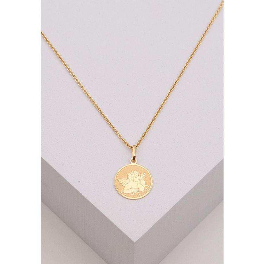 MUAU Schmuck  Anhänger Medaille Engel Gelbgold 750, 12mm 