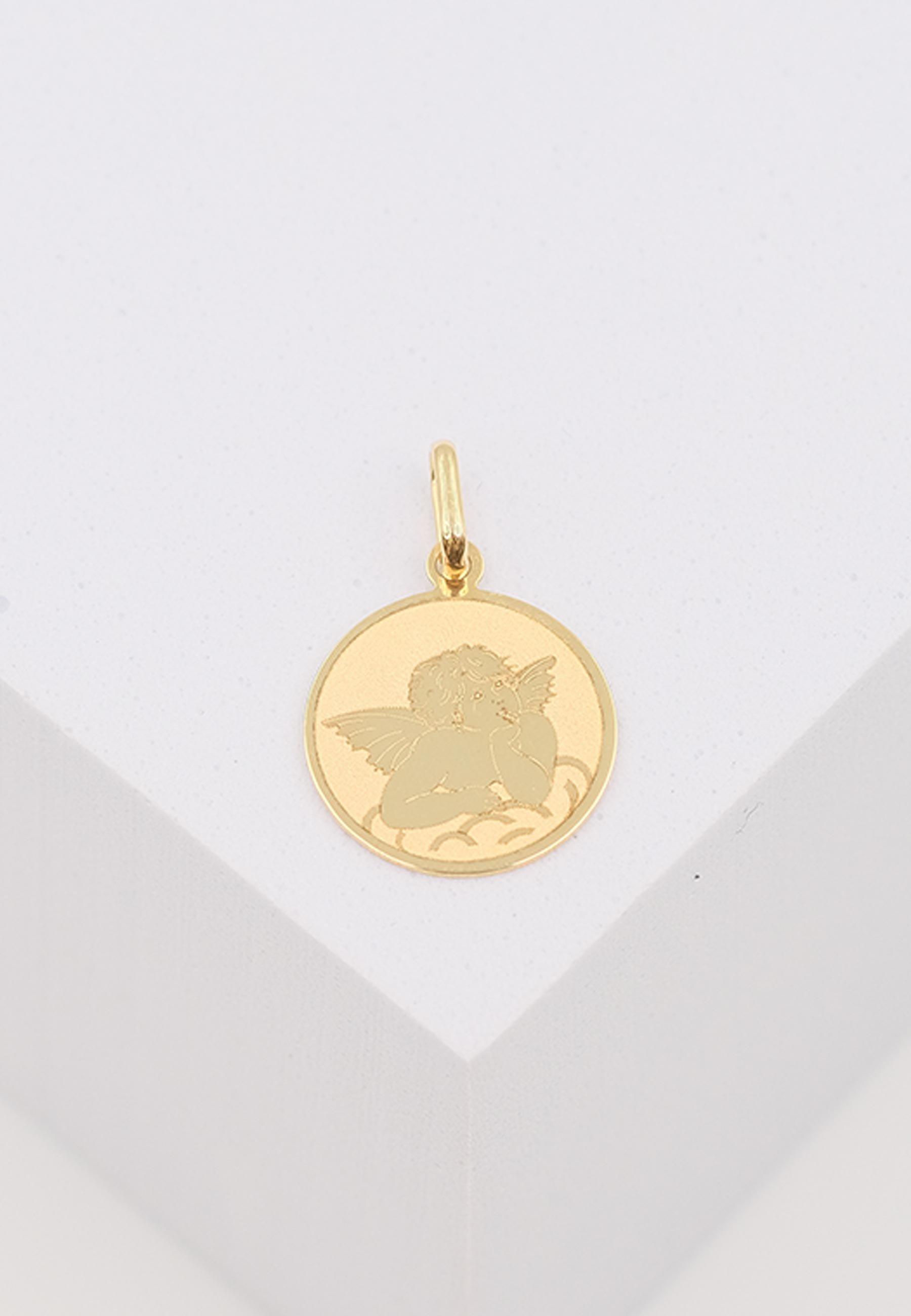 MUAU Schmuck  Anhänger Medaille Engel Gelbgold 750, 12mm 