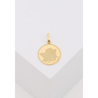 MUAU Schmuck  Anhänger Medaille Engel Gelbgold 750, 12mm 