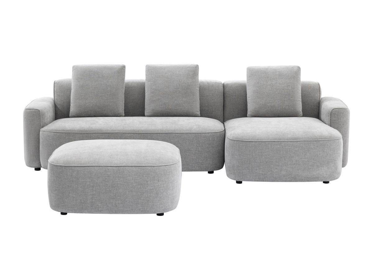 Vente-unique Canapé d'angle droit et pouf en tissu texturé gris POMIANGO  