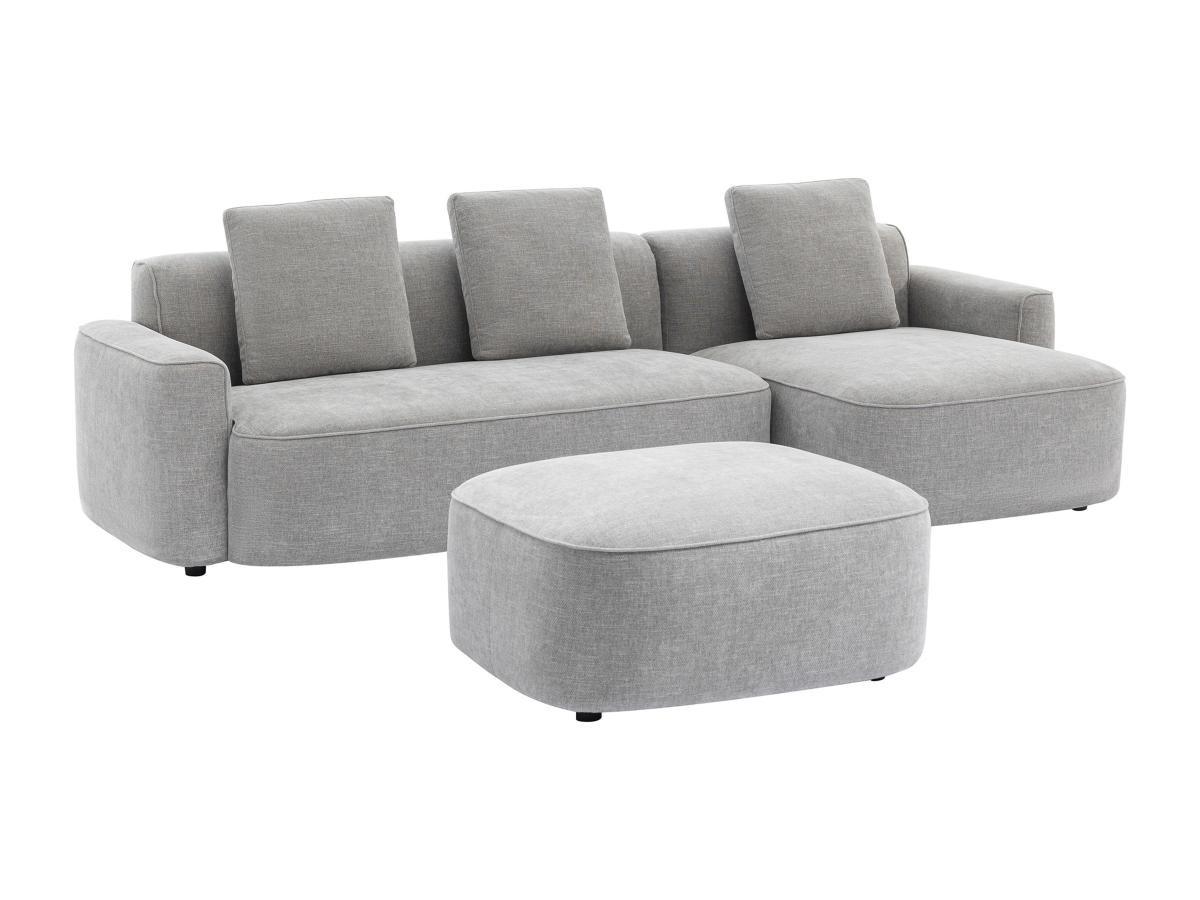 Vente-unique Canapé d'angle droit et pouf en tissu texturé gris POMIANGO  