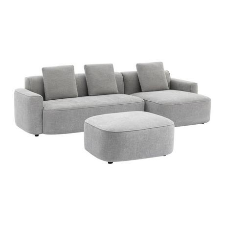 Vente-unique Canapé d'angle droit et pouf en tissu texturé gris POMIANGO  