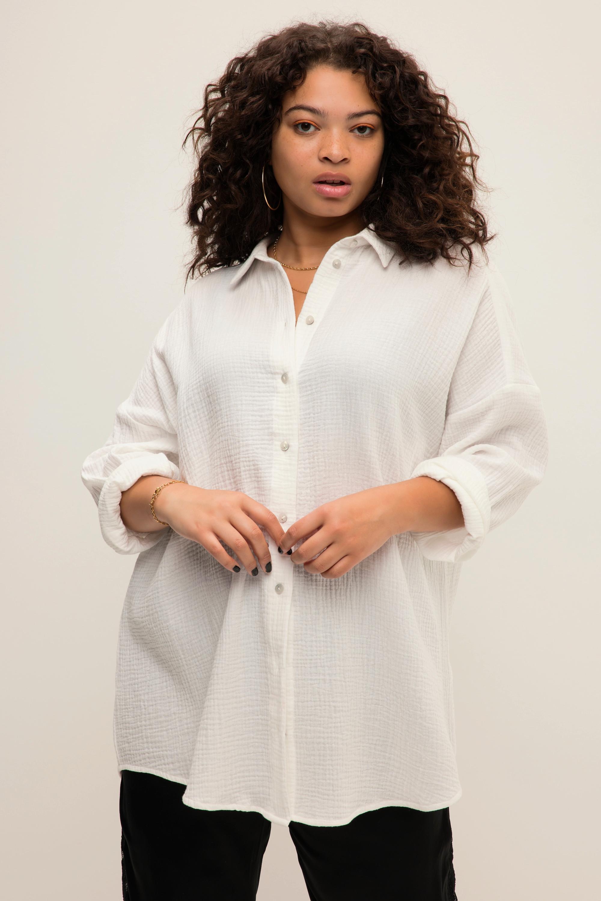 Studio Untold Chemisier en mousseline oversized à col chemise et manches longues  