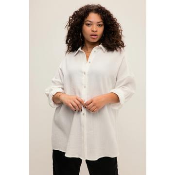 Blusa di mussola dal taglio oversize con collo da camicia e maniche lunghe