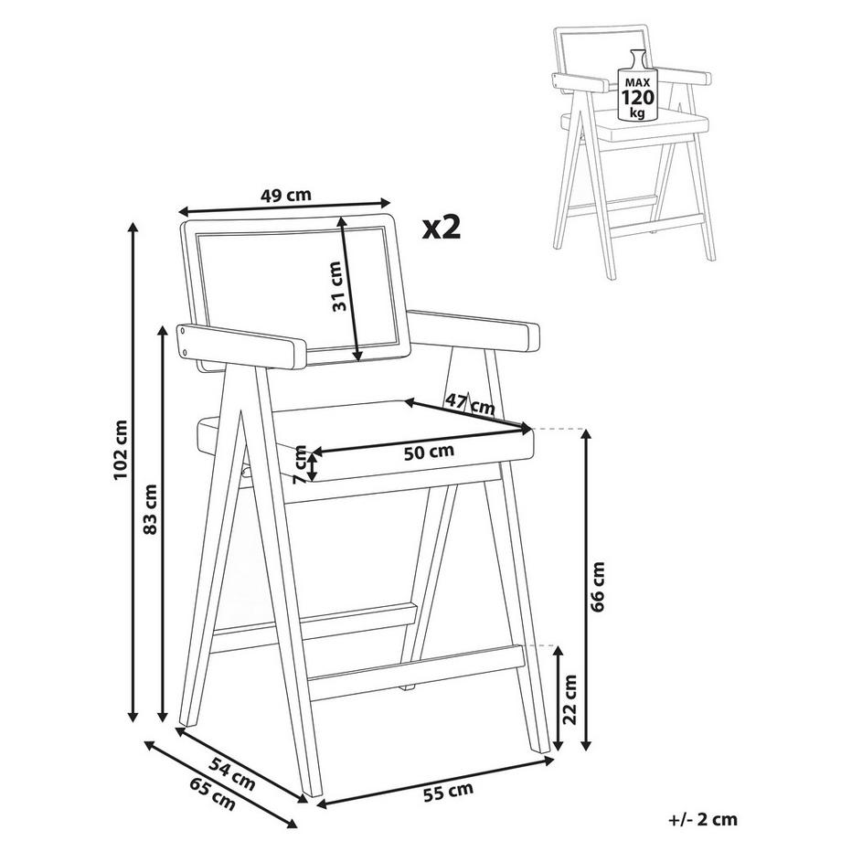 Beliani Lot de 2 chaises de bar en Bois d'hévéa  AVA  