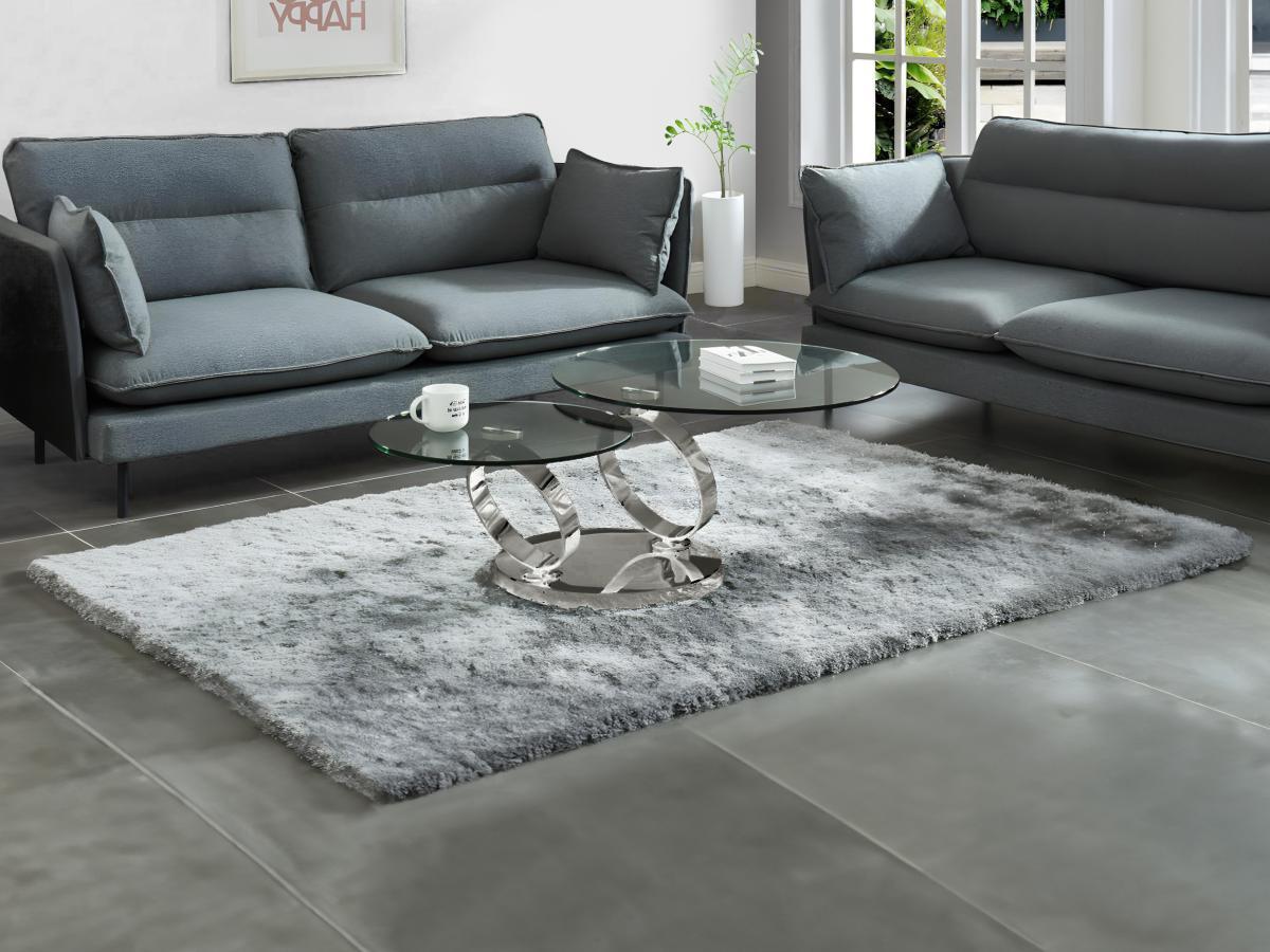 Vente-unique Couchtisch mit drehbaren Tischplatten Sicherheitsglas Metall JOLINE  