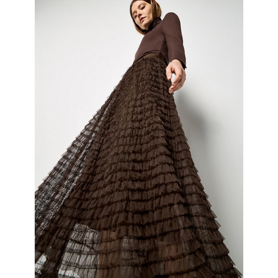 APRICOT Jupe longue en tulle à volants superposés  
