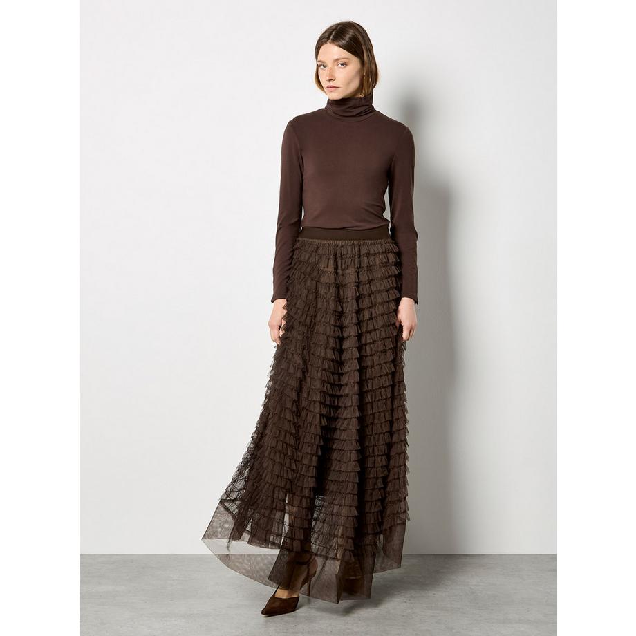 Jupe longue en tulle à volants superposés