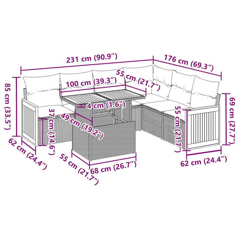 VidaXL set di divani da giardino Polirattan  