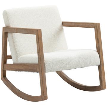 Rocking Chair Relax Chair Avec Cadre En Bois Lounge Rembourré En Bois D'Hévéa Crème Blanc