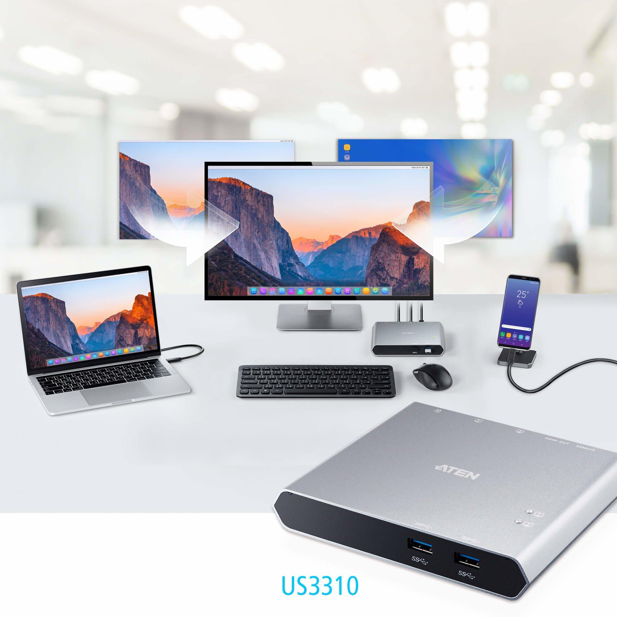 ATEN  Switch dock USB-C Gen 1 a 2 porte con pass-through dell'alimentazione 