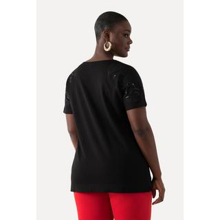 Ulla Popken  T-Shirt, Pailletten-Stickerei, Oversized, V-Ausschnitt, Halbarm 