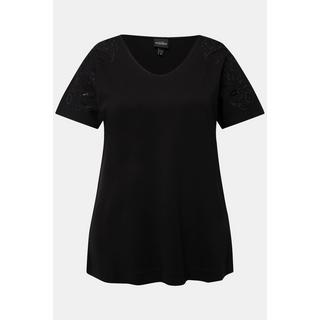 Ulla Popken  T-Shirt, Pailletten-Stickerei, Oversized, V-Ausschnitt, Halbarm 