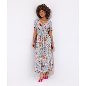 PETITE Hochgeschlossenes Boho-Bordüren-Maxikleid