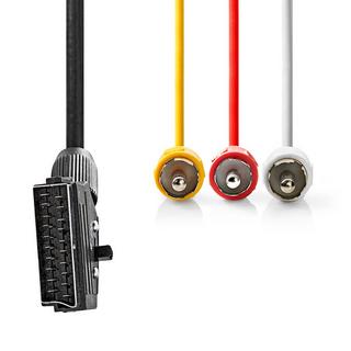 Nedis  SCART-Kabel | SCART-Stecker | SCART-Stecker | 3x Cinch-Stecker | Vernickelt | Schaltbar | 480p | 2,00 m | Rund | PVC | Schwarz | Plastikbeutel 