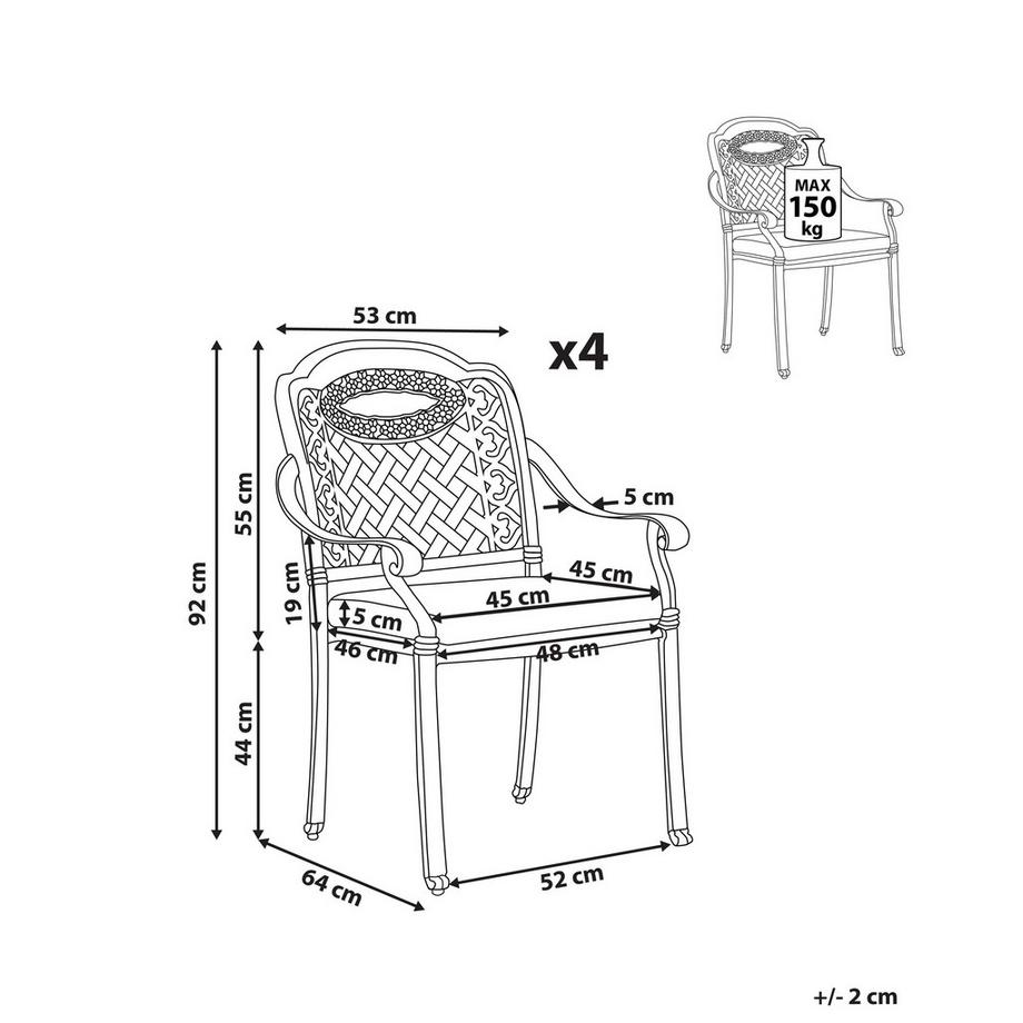 Beliani Set di 4 sedie da giardino con cuscini en Alluminio Retrò MANFRIA  