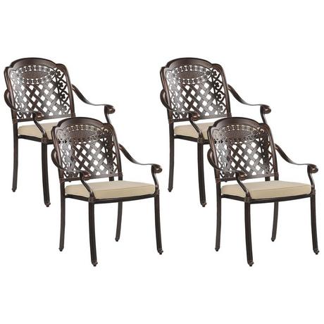 Beliani Lot de 4 chaises de jardin avec coussins en Aluminium Rétro MANFRIA  