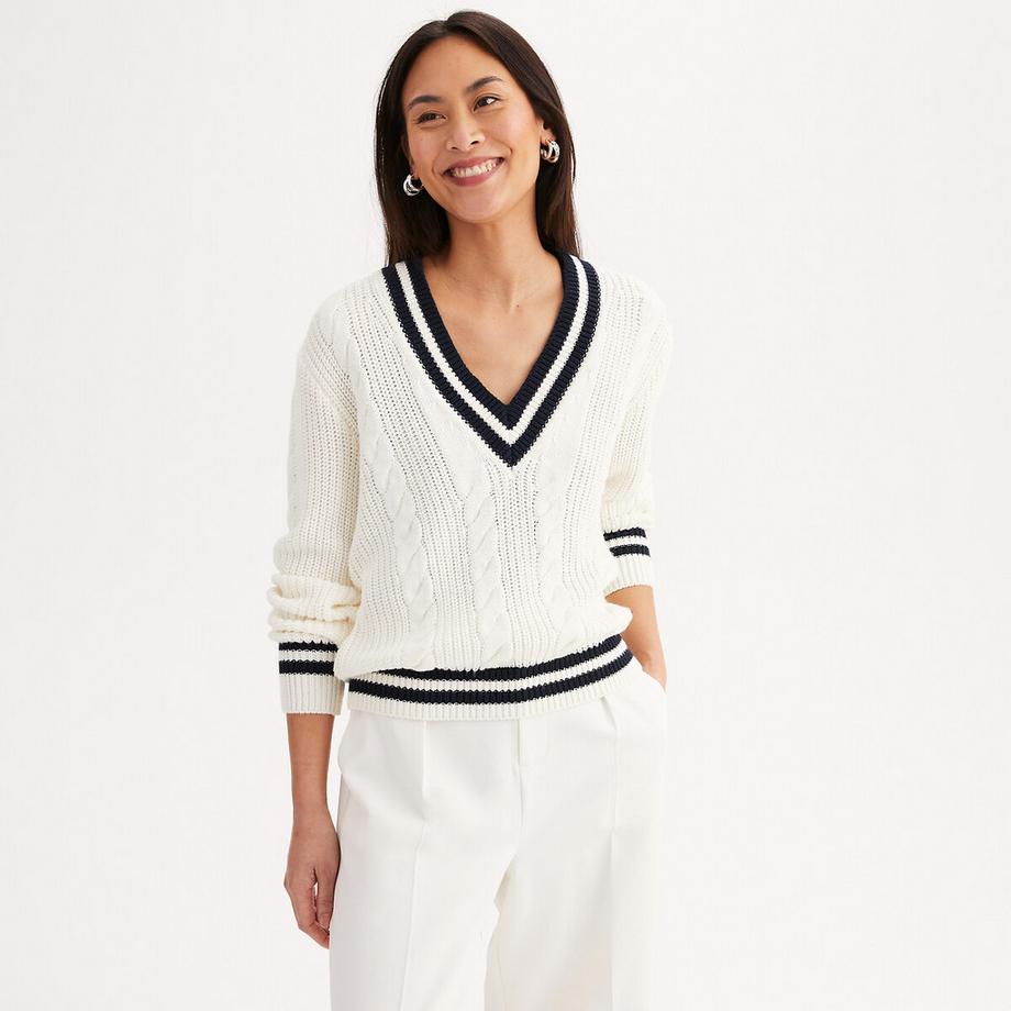 La Redoute Collections Zopfmuster V-Pullover  