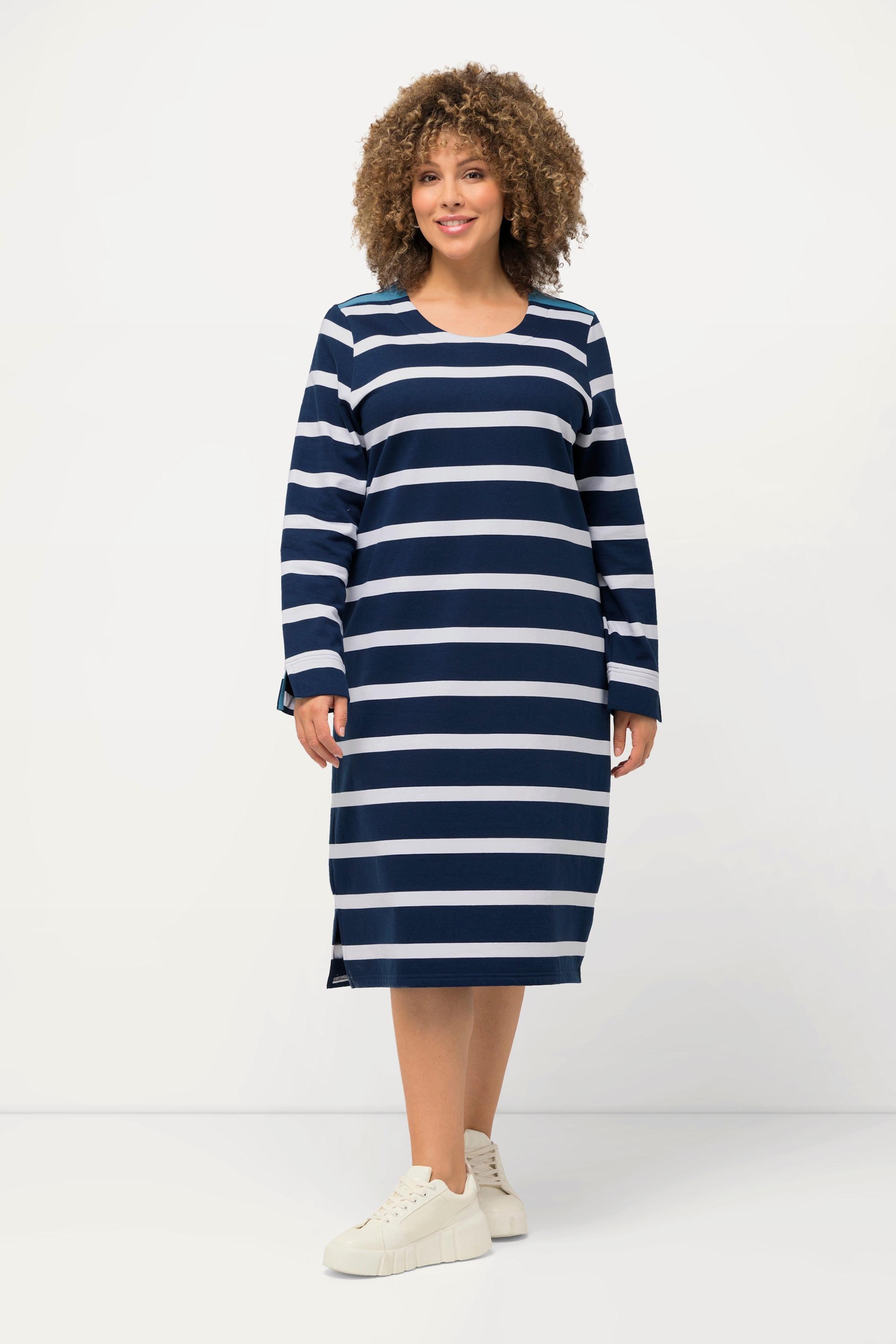 Ulla Popken  Jersey-Midikleid, Ringel, Rundhals, Langarm 