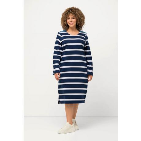 Ulla Popken  Jersey-Midikleid, Ringel, Rundhals, Langarm 