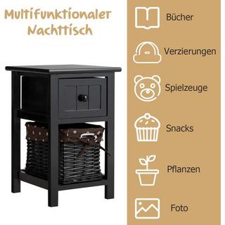 Northix 2-Stöckiger Nachttisch aus Holz mit Schublade und Korb Beistelltisch mit Ablage 31 x 28 x 45 cm Schwarz  