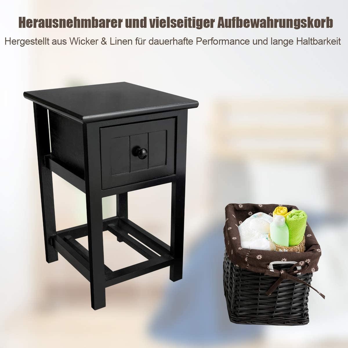 Northix 2-Stöckiger Nachttisch aus Holz mit Schublade und Korb Beistelltisch mit Ablage 31 x 28 x 45 cm Schwarz  