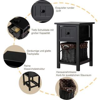 Northix 2-Stöckiger Nachttisch aus Holz mit Schublade und Korb Beistelltisch mit Ablage 31 x 28 x 45 cm Schwarz  