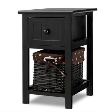 Comodino in legno a 2 livelli con cassetto e tavolino cestino con ripiano 31 x 28 x 45 cm nero