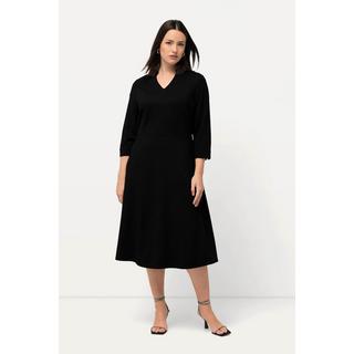 Ulla Popken  Punto-di-Roma-Kleid, A-Linie, V-Ausschnitt, 3/4-Arm 