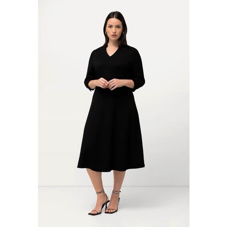 Ulla Popken  Punto-di-Roma-Kleid, A-Linie, V-Ausschnitt, 3/4-Arm 