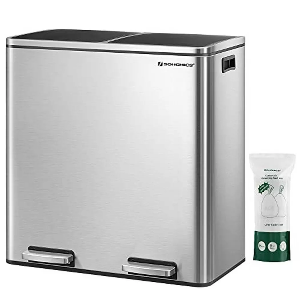 Pricenet – Treteimer mit zwei Fächern und Soft-Close-Deckel, 65 CM
