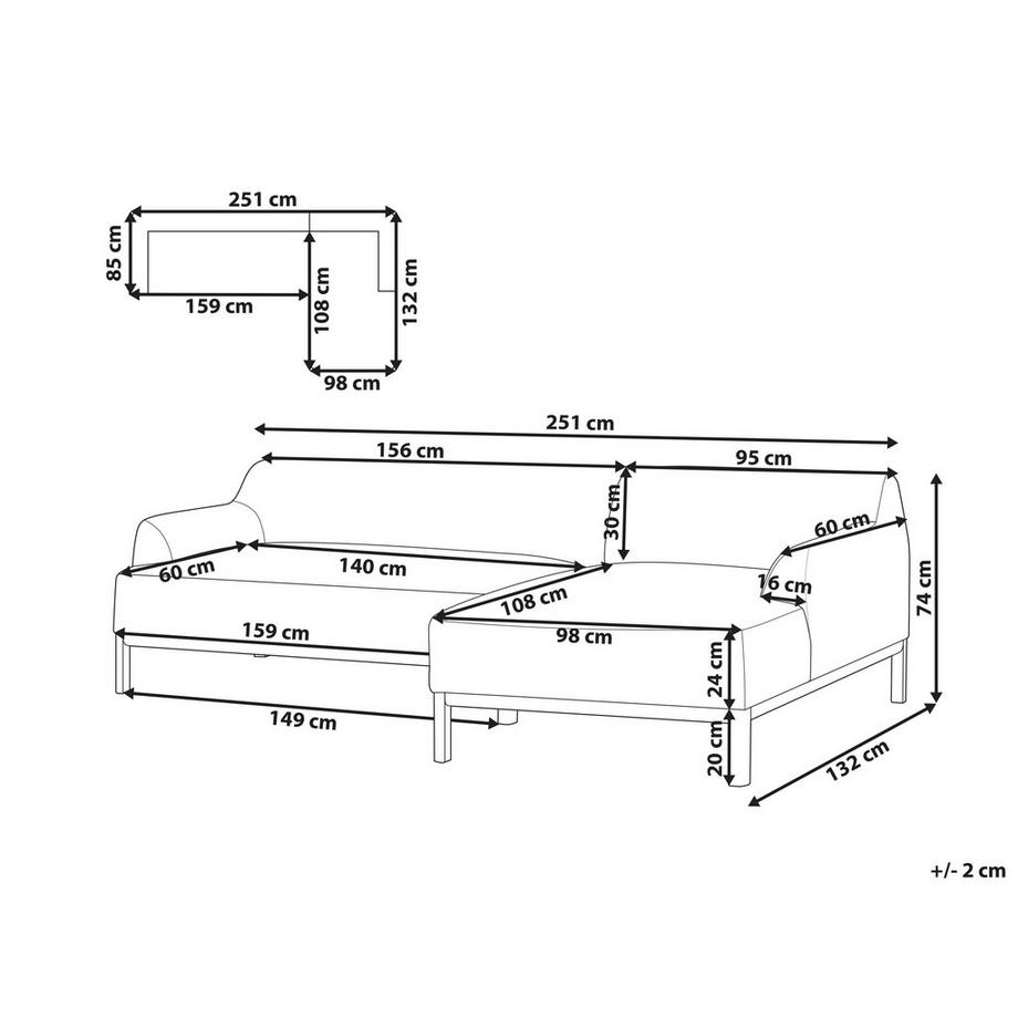 Beliani Canapé d'angle gauche en Tissu Scandinave SOSJO  