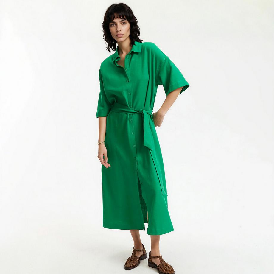 Hemdkleid lang Ärmel Ellbogen gegürtet