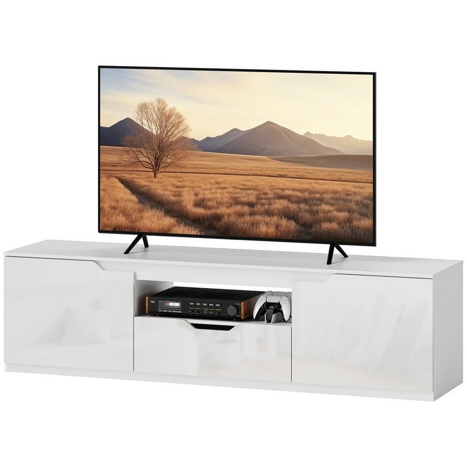 Northio  TV Schrank Lowboard mit 2 Türen, Schublade, 160 cm lang Fernsehtisch für Fernseher bis zu 65 Zoll, TV Board mit Kabelmanagement für Wohnzimmer, Weiß 